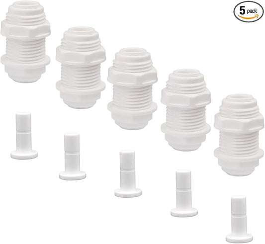 3/8" Bulkhead Connector Include end Plug- Push to Connect Fitting for RO Reverse Osmosis Systems, 3/8" OD Tube, Water Filter & Plumbing Quick Connect Adapter (5 PCS)