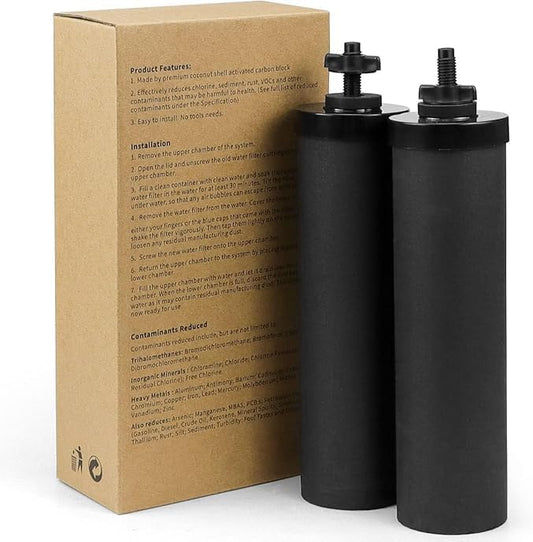 Activated Carbon Water Filters Compatible with Berkey® Gravity Water Filtration System Replace BB9-2® Black Purification Elements, 2 Pack Water Filters for 6000 Gallon Water