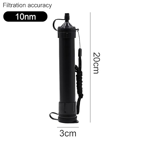 Water Filter Camping, Personal Backpacking Water Filter Straw Portable for Hiking Travels (Black)