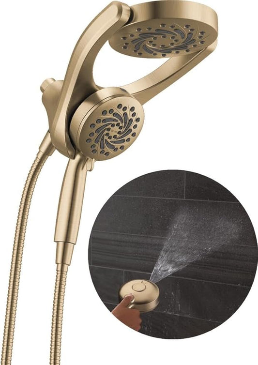 Delta 5-Setting HydroRain 2-in-1 Dual Shower Head with ProClean Spray, Brushed Gold High Pressure Shower Head with Handheld Spray, 1.75 GPM Flow Rate, Champagne Bronze 75419CZ