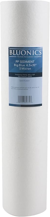 Bluonics Sediment Replacement Water Filters 4pcs (5 Micron) 4.5" x 20" Whole House Cartridges