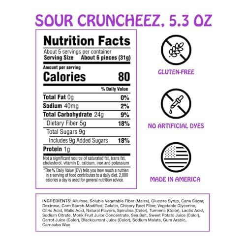 Rotten Sour Gummy Cruncheez - Low Sugar, Low Calorie, 5g Gut-Friendly Prebiotic Fiber, Gluten Free Candy, No Artificial Dyes - 5.3 oz Share Pack [2 Pack]