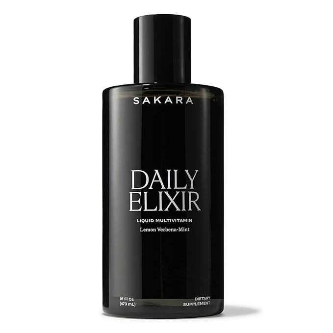 SAKARA Daily Elixir Liquid Multivitamin - Essential Nutrients for Radiant Skin & Cognitive Health - Plant-Based Bioavailable Formula with Vitamin E & Selenium - Sugar-Free Lemon Verbena-Mint, 16 fl oz