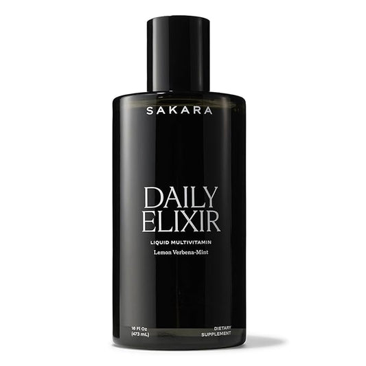 SAKARA Daily Elixir Liquid Multivitamin - Essential Nutrients for Radiant Skin & Cognitive Health - Plant-Based Bioavailable Formula with Vitamin E & Selenium - Sugar-Free Lemon Verbena-Mint, 16 fl oz