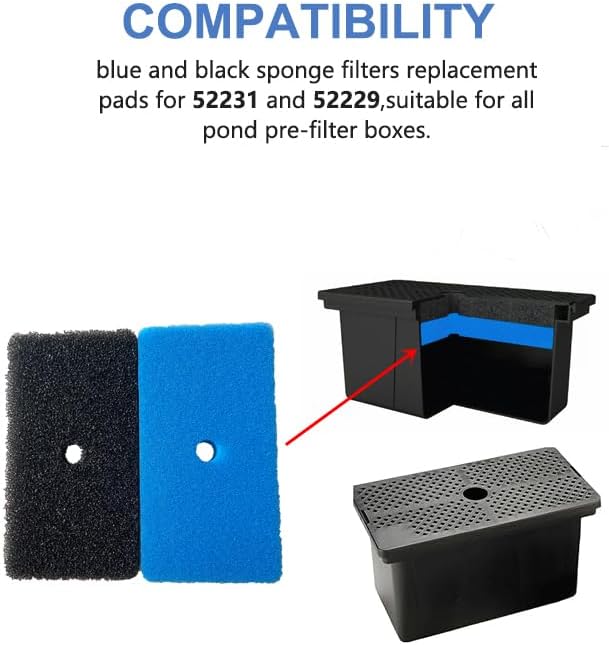 2 Sets Coarse and Fine Pond Filter Pads, Replacement Sponge Filter Media (871980305528) for 52231 & 52229 Filter Boxes, Fits Outdoor Fish Ponds