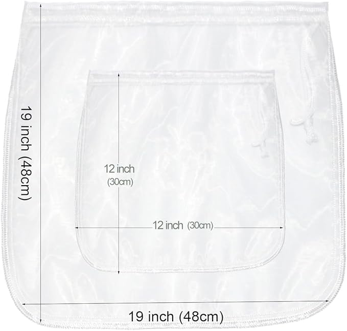 2Pcs Nut Milk Bags Reusable Almond Milk Bag, 2 Sizes Extra Fine Mesh Food Strainers Nylon 200 Microns Filter Bag for Straining Tea, Yogurt, Juice, Herbs, Cold Brew Coffee (12''x12'', 19''x19'')