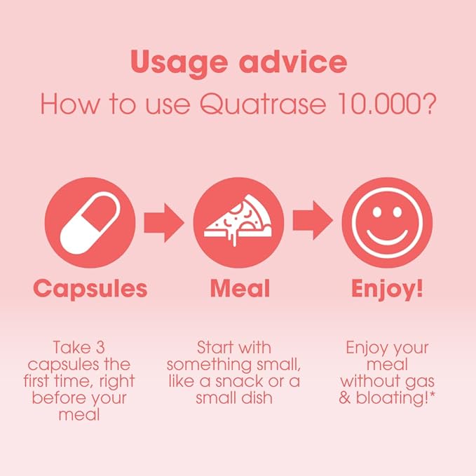 Quatrase Forte Digestive Enzymes - 108 Capsules | Highly Dosed Supplement for FODMAP Intolerance | Helps Digest Lactose and Complex Carbohydrates* | Pure & Vegan | Low FODMAP