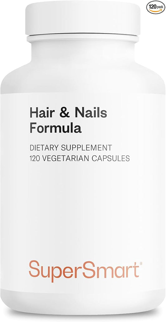 SuperSmart - Hair & Nails Formula - Patented Solubilized Keratine Supplement - with Biotin, Bamboo Extract, MSM, Cynatine HNS Keratin | Non-GMO & Gluten Free - 120 Vegetarian Capsules