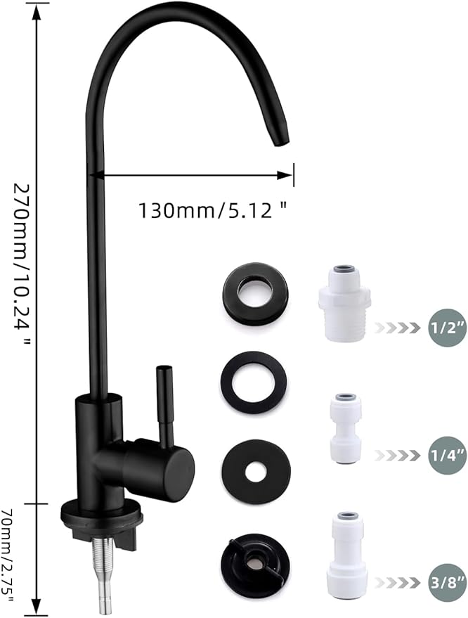 Drinking Water Faucet Matte Black,Lead-Free Water Filter Faucet,Easy to Install Reverse Osmosis Faucet for Kitchen Bar Sink