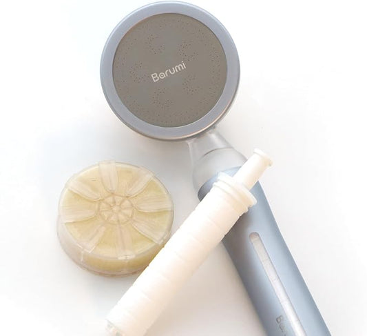 Barumi Pluo Handheld Filtered Shower Head - Silver | Vitamin C Filter for Healthy Skin & Hair | High Pressure Soft Spray | Dual Filtration Removes Chlorine & Impurities | Gentle Shower for Pets