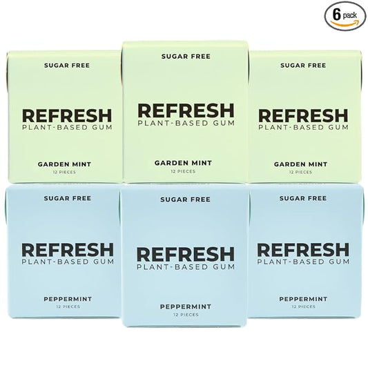 Refresh Gum, Xylitol, Natural, Sugar Free, Aspartame Free, Plastic Free, Natural Flavors & Organic Ingredients, Non GMO, Gluten Free, Vegan, Peppermint & Garden Mint