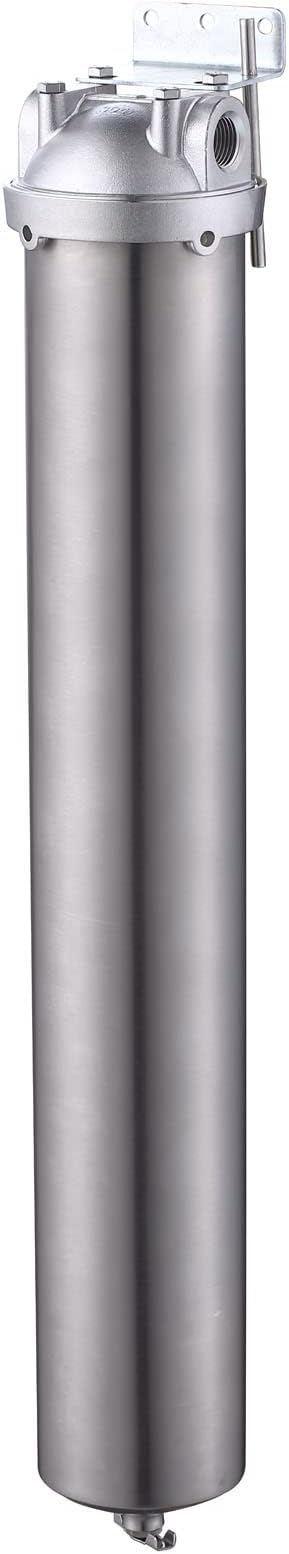 Amwater NSF/ANSI 42 Stainless Steel Whole House Water Filter Housing, 20" x 2.5" Sediment Water Filter System for Heavy Duty, Well & City Water, 1" NPT Port, Drain Valve Style A