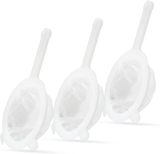 3-Piece Mesh Strainer Set with Handles & Hanging Loops, 100/200/300 Mesh, Nylon & Plastic Sieve for Tea, Coffee, Nut Milk, Juice, Broth, Smoothies, Reusable & Easy to Clean,Durable,Dishwarer Safe