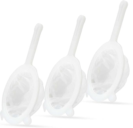 3-Piece Mesh Strainer Set with Handles & Hanging Loops, 100/200/300 Mesh, Nylon & Plastic Sieve for Tea, Coffee, Nut Milk, Juice, Broth, Smoothies, Reusable & Easy to Clean,Durable,Dishwarer Safe