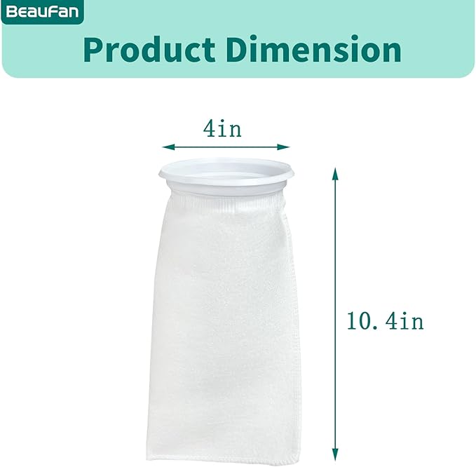 2 Pack 4 Inch Ring Felt Filter Socks 200 μm Compatible with Waterbox Marine X 60.2, 90.3, and 110.4, Aquarium Filter Bags for Saltwater, 4 Inch Ring by 10.4 Inch Long