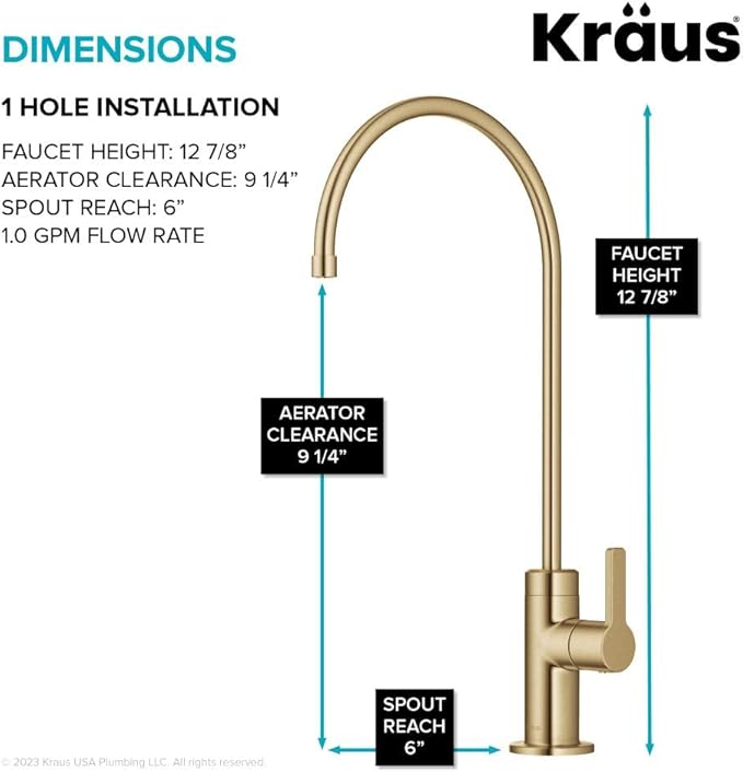 KRAUS Oletto Single Handle Drinking Water Filter Faucet for Reverse Osmosis or Water Filtration System in Brushed Brass, FF-103BB