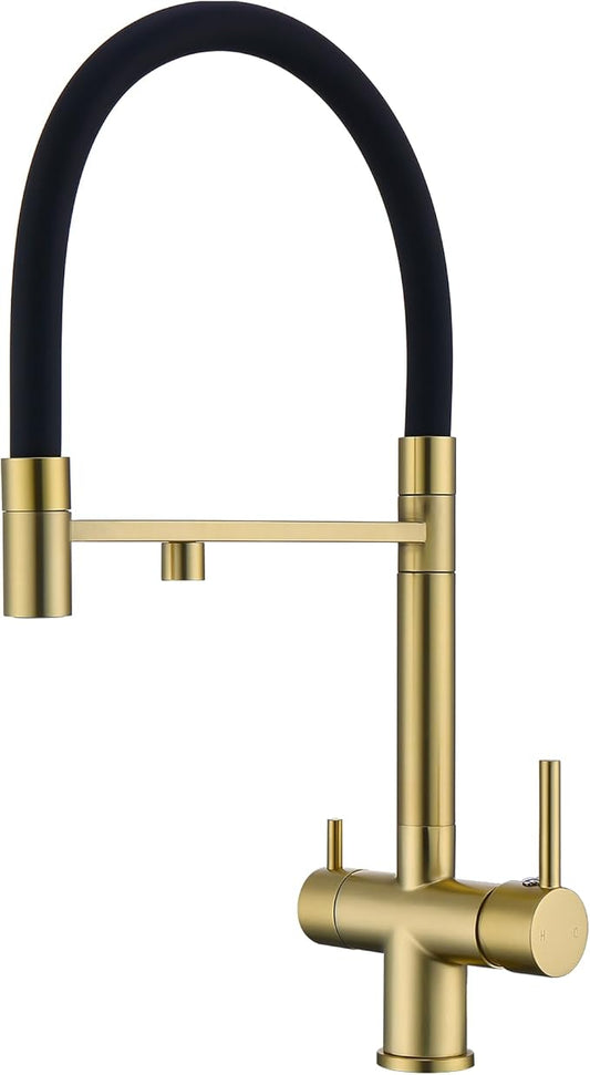 PiroosoKitchen Faucets with Water Filter Faucet Buil-in,3 Way Drinking Water Faucet for Kitchen Sink, Brushed Gold