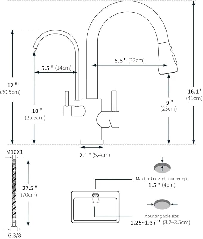 WANFAN Kitchen Sink Faucet with Pull Down Sprayer 2 Handle 3 in 1 Water Filter Purifier Faucets Brushed Nickel 0195SN