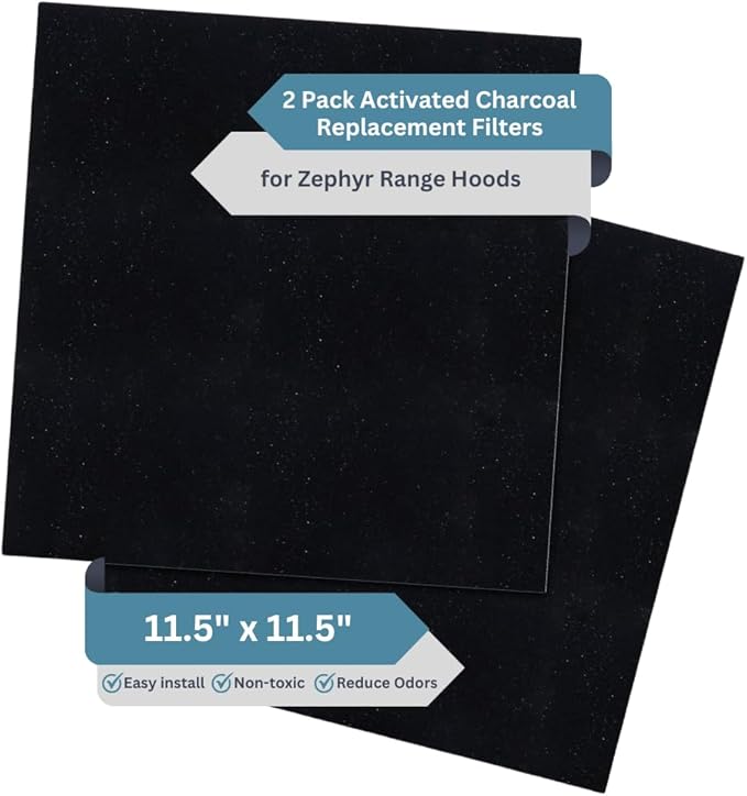 2-Pack Activated Carbon Charcoal Filters For Range Hood - Premium 11.5" x 11.5" Range Hood Filter Replacement for Zephyr Models - For Superior Air Filtration and Home Improvement