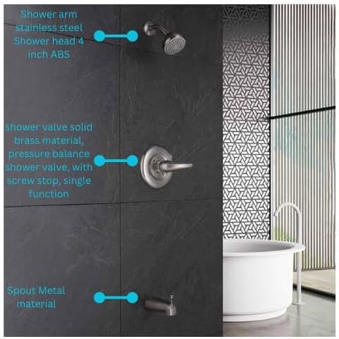 Shower Set with Trim Kit, Galim GL-SD, Shower Head & Faucet Set Complete with Valve, Shower Fixtures, Tub and Shower Trim Kit, Bathtub Shower Faucet set, Single Handle Pressure Balance, Brushed Nickel
