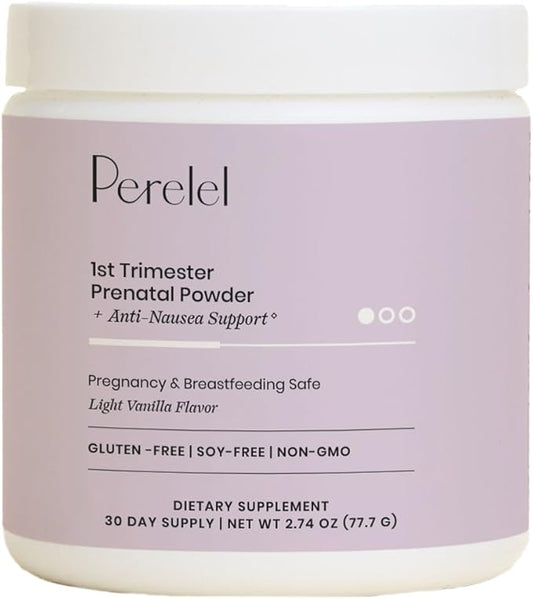 Perelel Prenatal Vitamins Powder for 1st Trimester, with Vitamin B6 & Methylfolate, Anti Nausea Support, Dairy Free, Sugar Free Clean Drink Mix for Early Stage Support, Light Vanilla, 30 Day Supply
