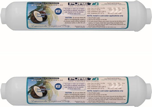 PureT IL-10W-C-EZ, 10"x2" (1/4" EZ Connect) Inline Post GAC Carbon Filter - NSF Certified - Reverse Osmosis Water Filter, Lifetime of 1 Year or 1,500 Gallons (2 Pack)