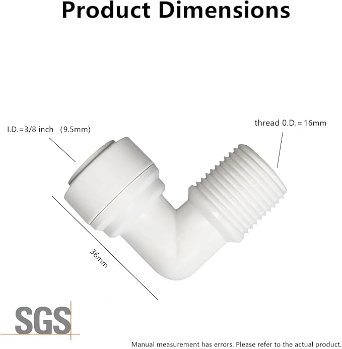 10 PCS 3/8" Male x 3/8" OD Push to Connect Tube Fitting - Quick Connect for Water Purifiers, Drinks Dispenser & Filtration Systems (Elbow Type)