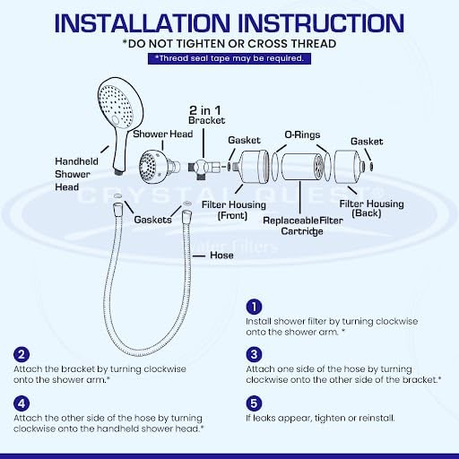 Crystal Quest Luxury Shower Power Handheld & Shower Head Combo Filtration System Chrome - BPA Free | 1.25-2.5 GPM | Reversible Cartridge | Great for Dechlorination