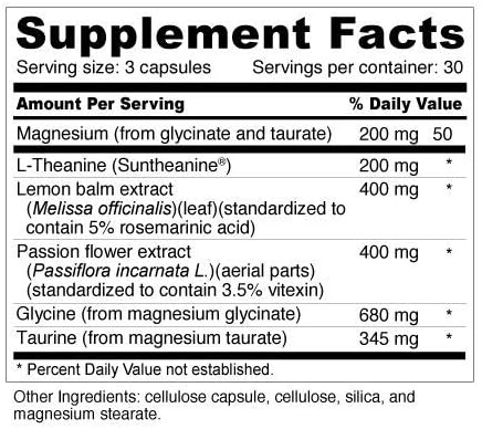 Well+vita Calm Supplement for Relaxation,Sleep & Daytime Zen with Magnesium Glycinate and Taurate, L-Theanine, Passion Flower, Lemon Balm, Taurine (90 Veggie Capsules)
