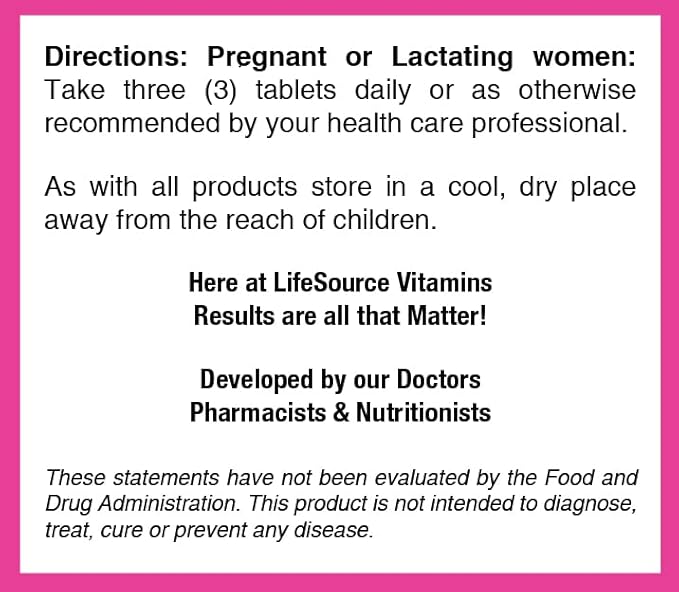 LifeSource Vitamins Pre-Natal Multi-Vitamins and Minerals with DHA - Mom and Baby Health - 180 Tablets