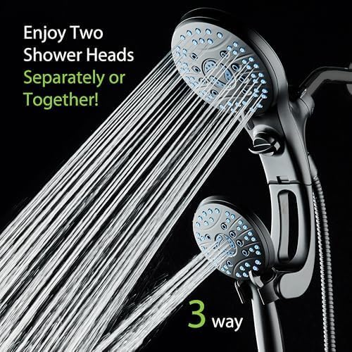 Hotel Spa AquaCare for California As-Seen-On-TV High Pressure Handheld Rain 50-mode 3-way Shower Head Combo with Adjustable Arm, Anti-clog Jets, Tub & Pet Power Wash, 6 ft. Hose, Matte Black
