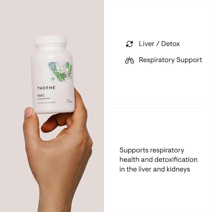 THORNE - NAC - N-Acetylcysteine - 500mg - Supports Respiratory Health and Immune Function*; Promotes Liver and Kidney Detox - 90 Capsules