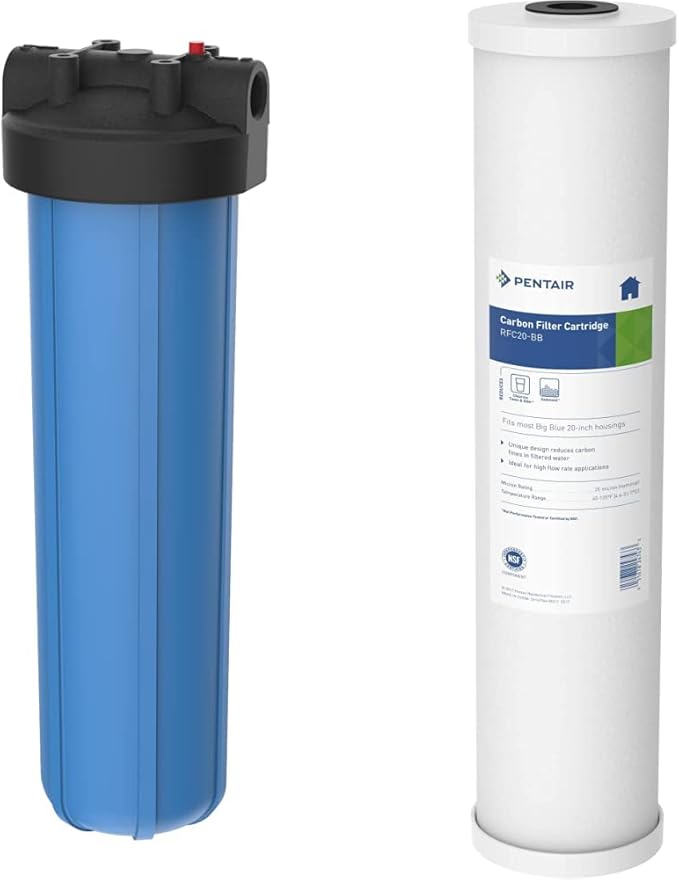 Pentair Pentek 150233 Big Blue Carbon Water Filter, 20-Inch, Whole House Heavy Duty Radial, Reduces Sediment and Chlorine Taste & Odor