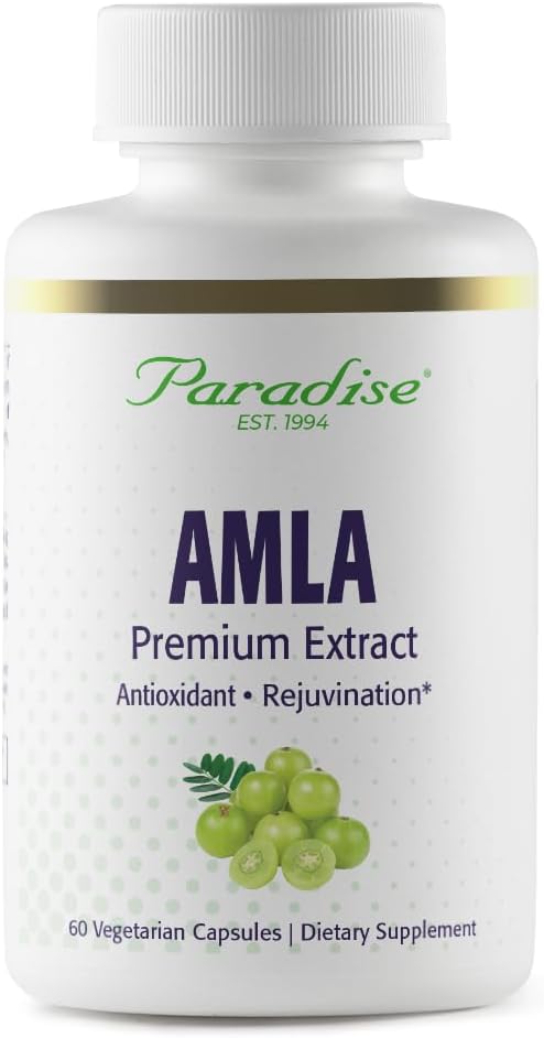 Paradise Herbs Organic Amla Extract with Vitamin C, Ayurvedic Rejuvenator, Gluten Free, Non GMO, Vegan, 60 Capsules
