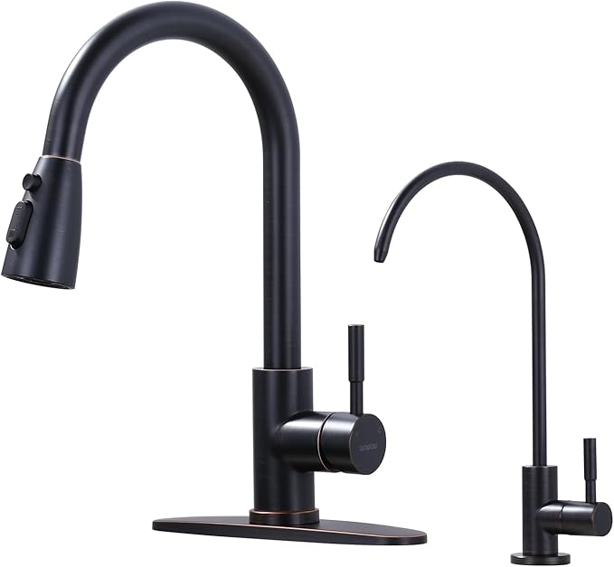 Kitchen Faucet and Water Filter Faucet Combo, WOWOW Stainless Steel Kitchen Sink Faucet with Drinking Water Faucet for Reverse Osmosis or Water Filtration System, Oil-Rubbed Bronze