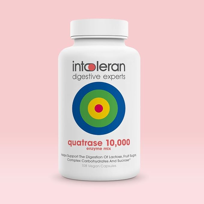Quatrase Forte Digestive Enzymes - 108 Capsules | Highly Dosed Supplement for FODMAP Intolerance | Helps Digest Lactose and Complex Carbohydrates* | Pure & Vegan | Low FODMAP