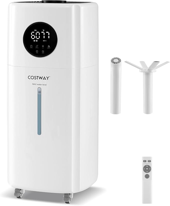 COSTWAY 21L/5Gal Humidifier for Large Room, Top Fill Whole House Humidifier, 3 Mist Levels, Extension Tube, 360° Nozzles & Remote Control for Bedroom, Plants