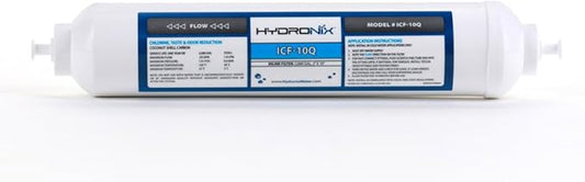 Hydronix ICF-10Q Inline Reverse Osmosis Post, Fridge & Ice Coconut GAC Water Filter 2000 Gal, 1/4" Quick Connect