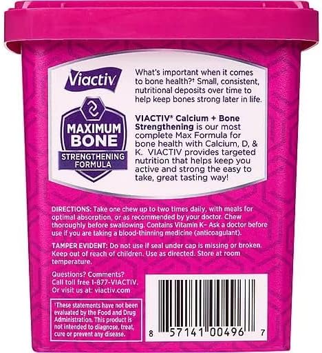 Viactiv Calcium +Vitamin D3 Supplement Soft Chews, Caramel, 60 Chews - Calcium Dietary Supplement for Bone Health
