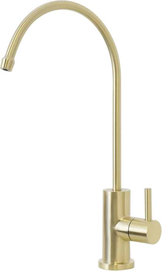 Gold Drinking Water Filter Faucet Kitchen Bar 304 Food Grade Solid Stainless Steel Tap, Non Air Gap Beverage Cold Water Purifier Filtration Tap for Reverse Osmosis Systems.