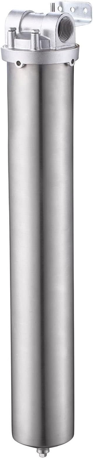 Amwater NSF/ANSI 42 Certification Stainless Steel Filter Housing for 20" Filter Cartridge, 1" NPT Water Filter Housing for Whole House Water Purification of Stainless Steel 304