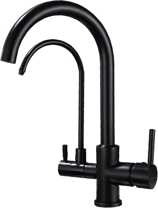 HUAHUALALA Kitchen Faucet with Filter Purifier, 3 in 1 Kitchen Faucet, 2 Handle Brass Drinking Water Faucet Reverse Osmosis Matte Black