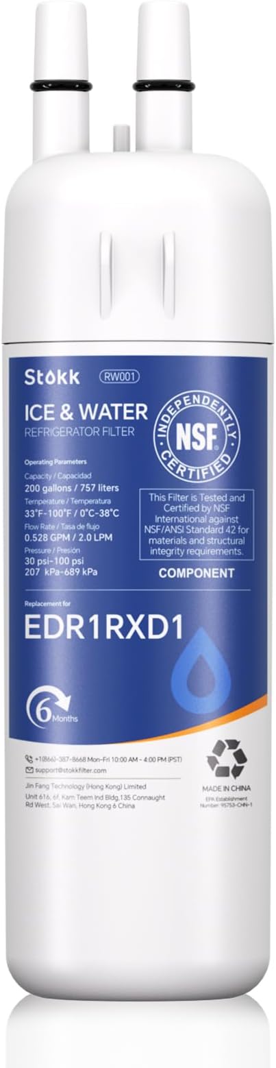 Stokk EDR1RXD1 Replacement Compatible with Everydrop Filter 1, EDR1RXD1B, Whirlpool W10295370A, P8RFWB2L, P4RFWB, P5WB2L, 46-9081, 46-9930, RW001 Refrigerator Water Filter, 1 Pack