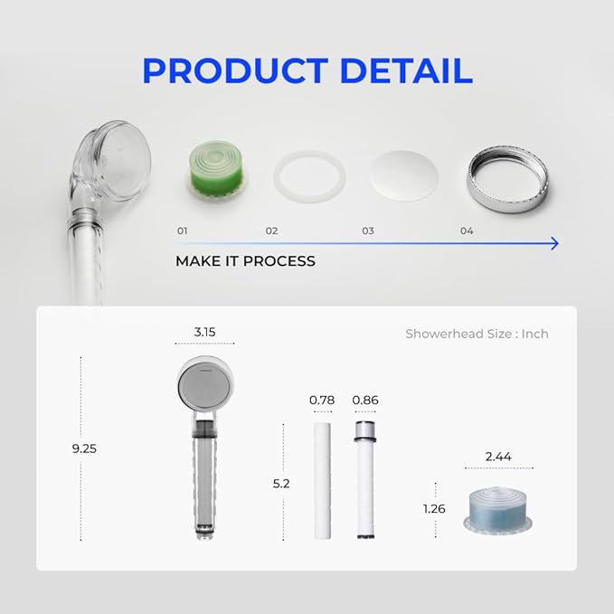 Bodyluv Vita Puresome Shower Head, One purification filter cartridge included, Handheld Hard Water Softener, Strong Water Pressure Water Saving For Bathroom (Hinokki)