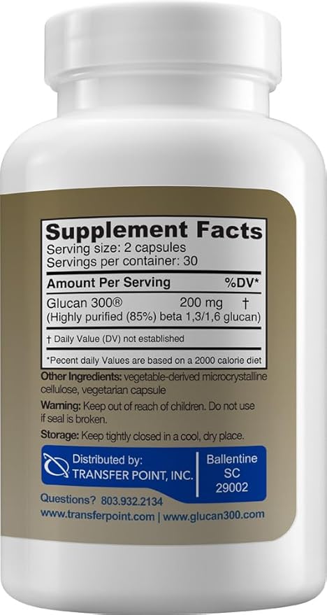 Immune Support Supplement Highly Purified Beta 1,3D Glucan 100 mg per Capsule (b-glucan Fiber) (Pack of 1)