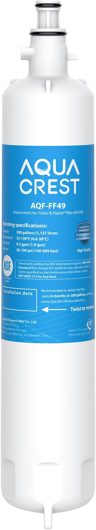 AQUA CREST 847200 Refrigerator Water Filter Replacement for Fisher & Paykel 847200, Fisher & Paykel Refrigerator Model Number E522, E422, E402