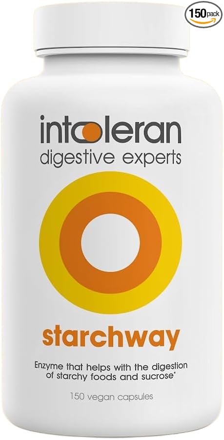 Starchway Digestive Enzymes - 150 capsules | Supplement for Starch & Sucrose Intolerance | Helps Digest Sugars & Starchy Foods | Invertase & Gluco-Amylase Enzymes | Pure & Vegan | Low FODMAP