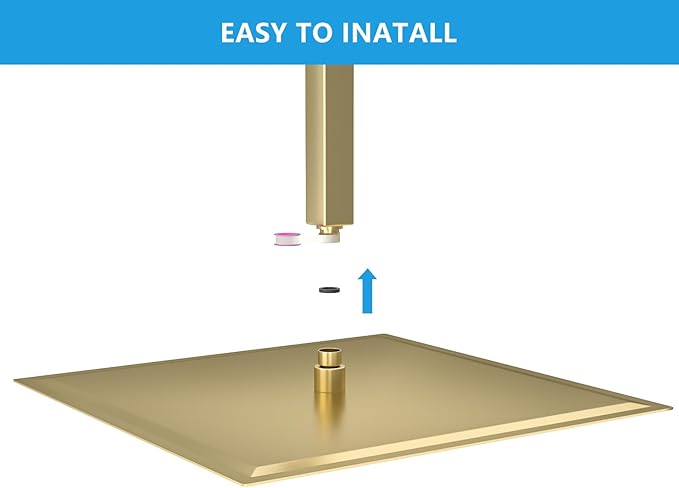 Lordear Gold Rain Shower Head 16 Inch Square Rainfall High Pressure Stainless Steel Rainfall Shower Head 360° Rotation Shower Head Waterfall Showerhead with Silicone Nozzle