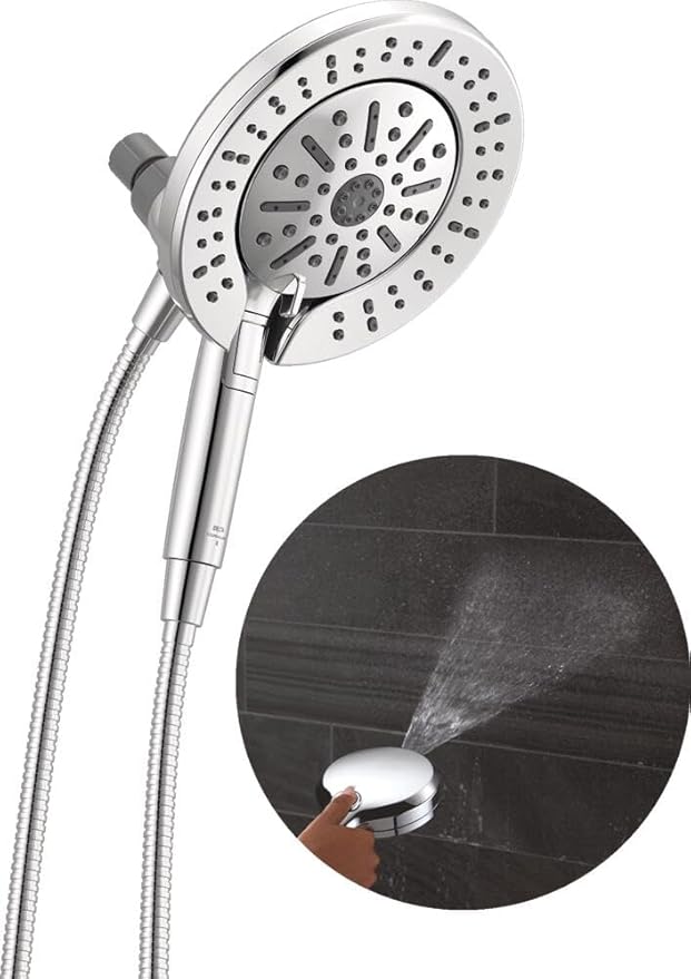 Delta 6-Setting In2ition 2-in-1 Dual Shower Head with Handheld High Pressure ProClean Spray, Chrome Detachable Shower Head with Hose, 1.75 GPM Flow Rate, Chrome 75655