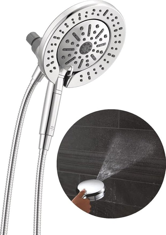 Delta 6-Setting In2ition 2-in-1 Dual Shower Head with Handheld High Pressure ProClean Spray, Chrome Detachable Shower Head with Hose, 1.75 GPM Flow Rate, Chrome 75655